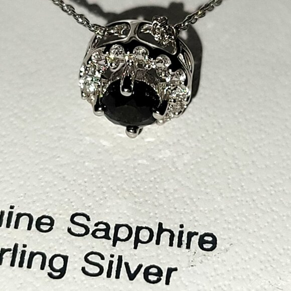 Sterling Silver Blue Sapphire & Diamond Necklace & Earrings Sept Birthstone DH1 - Picture 14 of 16